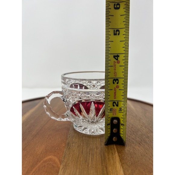 Vintage Crystal Cut Ruby Red Glass Teacups Set of 6 Etched Floral Design - Picture 11 of 12